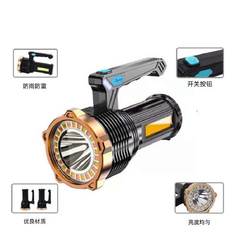 LED强光手电筒USB充电手提灯远射探照灯COB侧灯工作灯塑料小手电筒889手电筒多功能家用应急灯户外露营手电筒