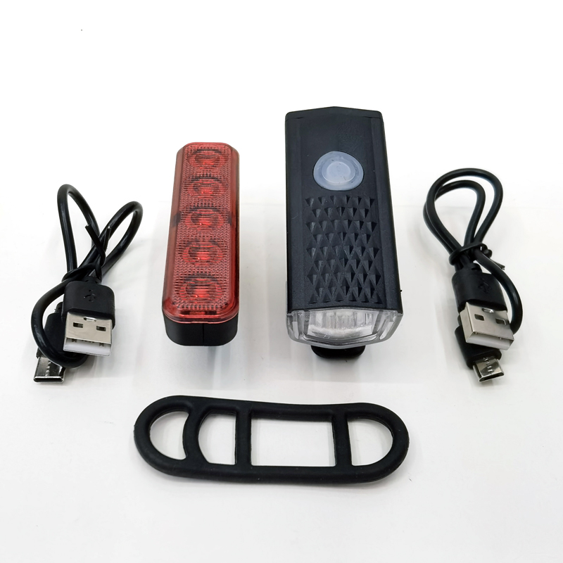 2255+066 monochrome bike light set, USB charging, bike headlight and taillight set, mountain bike headlight, safety warning and taillight details Picture