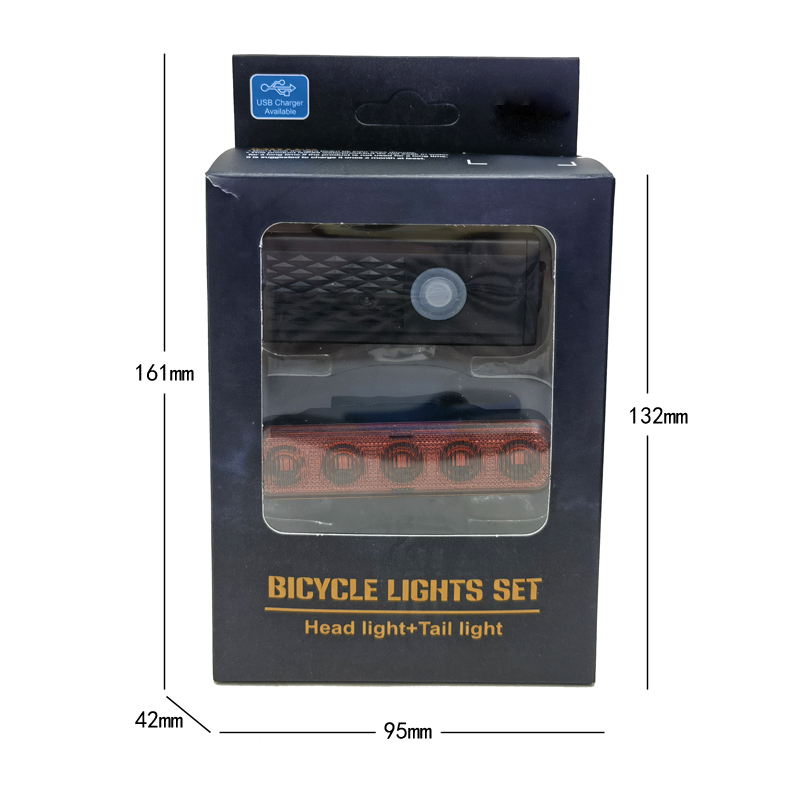 2255+066 monochrome bike light set, USB charging, bike headlight and taillight set, mountain bike headlight, safety warning and taillight Specification image