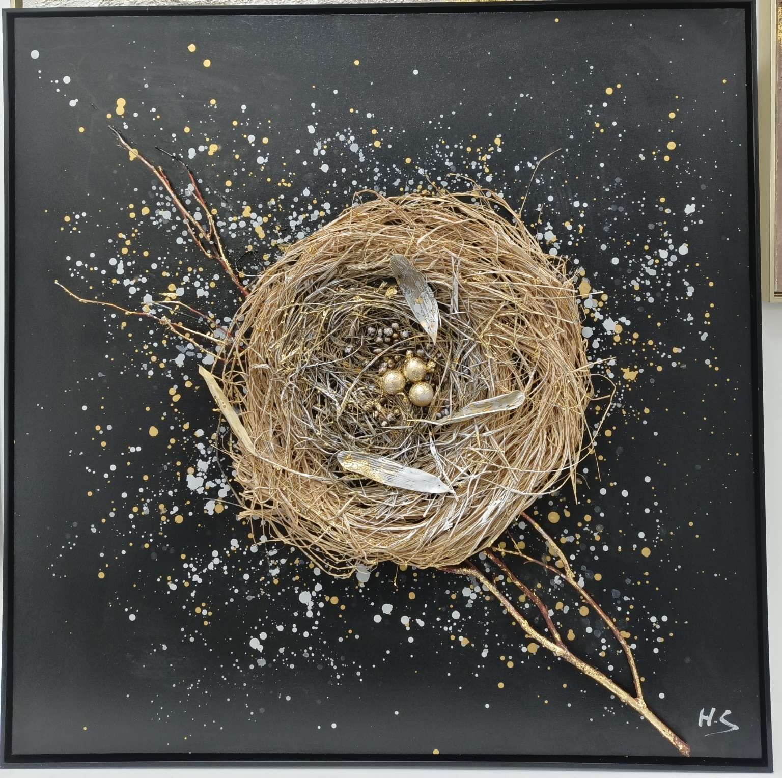 高品质布底油画【可定制】立体鸟巢油画详情图1