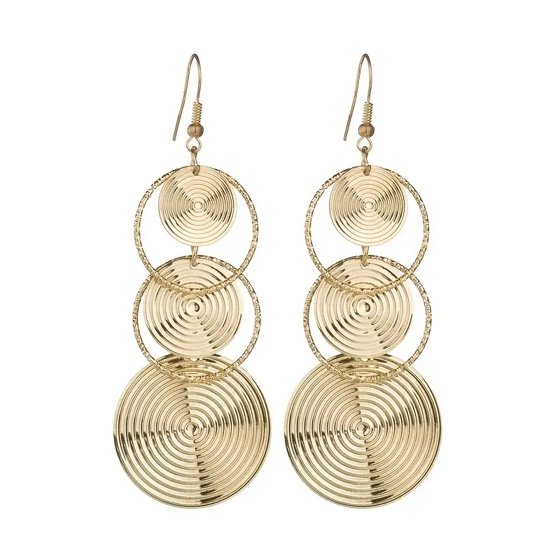 E2401 Europe And The United States Exaggerated Multi-Layer Hollow Metal Round Earrings Irregular Geometric Fringe Ear Hook Cross-Border Domestic Trade