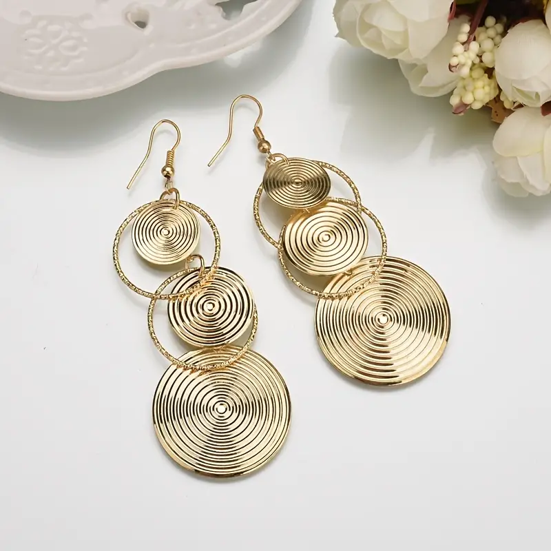 E2401 Europe And The United States Exaggerated Multi-Layer Hollow Metal Round Earrings Irregular Geometric Fringe Ear Hook Cross-Border Domestic Trade details Picture