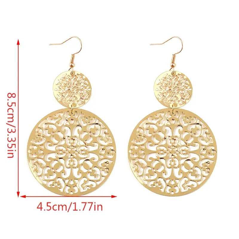 E2413 Cross-Border Hot European And American Fashion Earrings Vintage Hollow Disc Name Family Wind Domestic Sales Foreign Trade details Picture