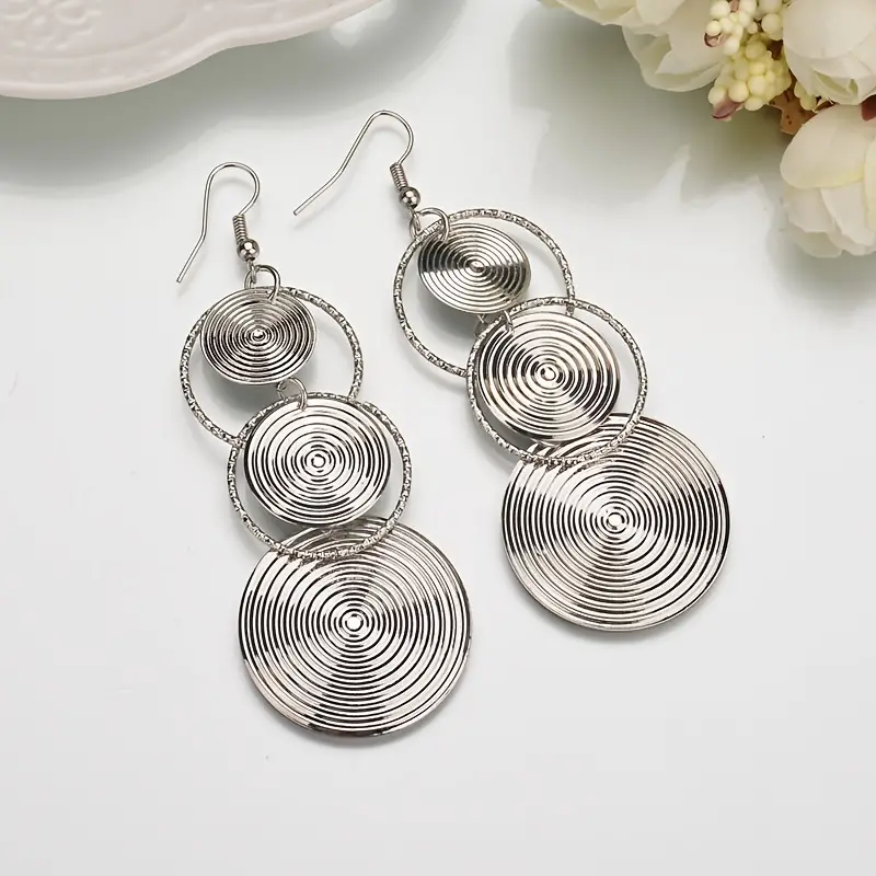 E2401 Europe And The United States Exaggerated Multi-Layer Hollow Metal Round Earrings Irregular Geometric Fringe Ear Hook Cross-Border Domestic Trade Specification drawing