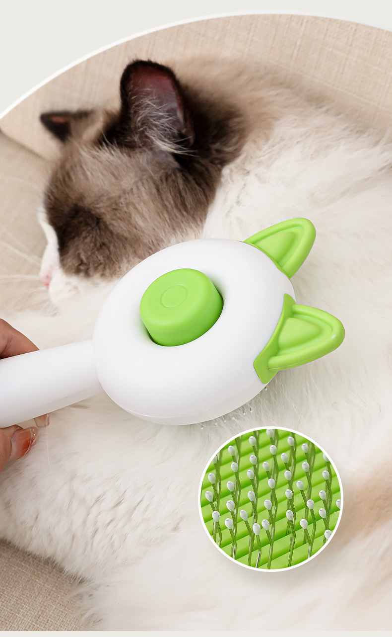 New cat ear self-cleaning comb, stainless steel needle massage cleaning needle comb, dog hair removal brush, one-click self-cleaning pet supplies pic 6