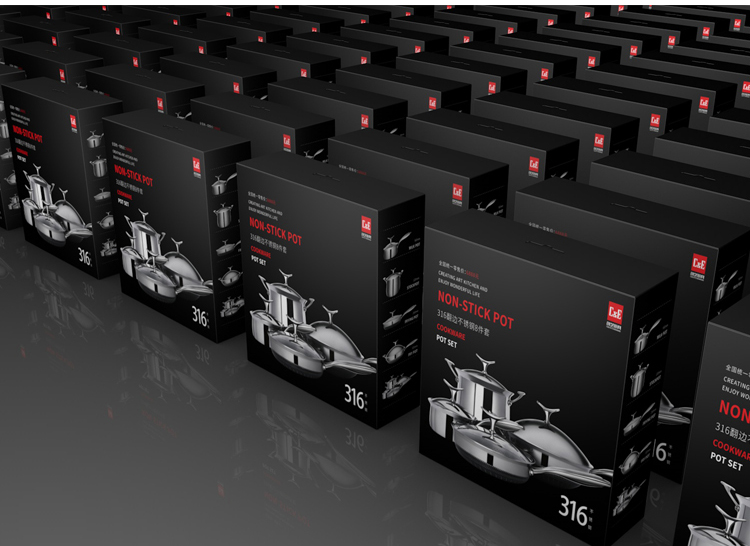 C&E創(chuàng)藝鍋具8件套316不銹鋼煎鍋炒鍋奶鍋湯鍋廚房家用多功能不粘鍋商務(wù)送禮活動福利簡約電磁爐煤氣灶明火灶通用廚房用品詳情3
