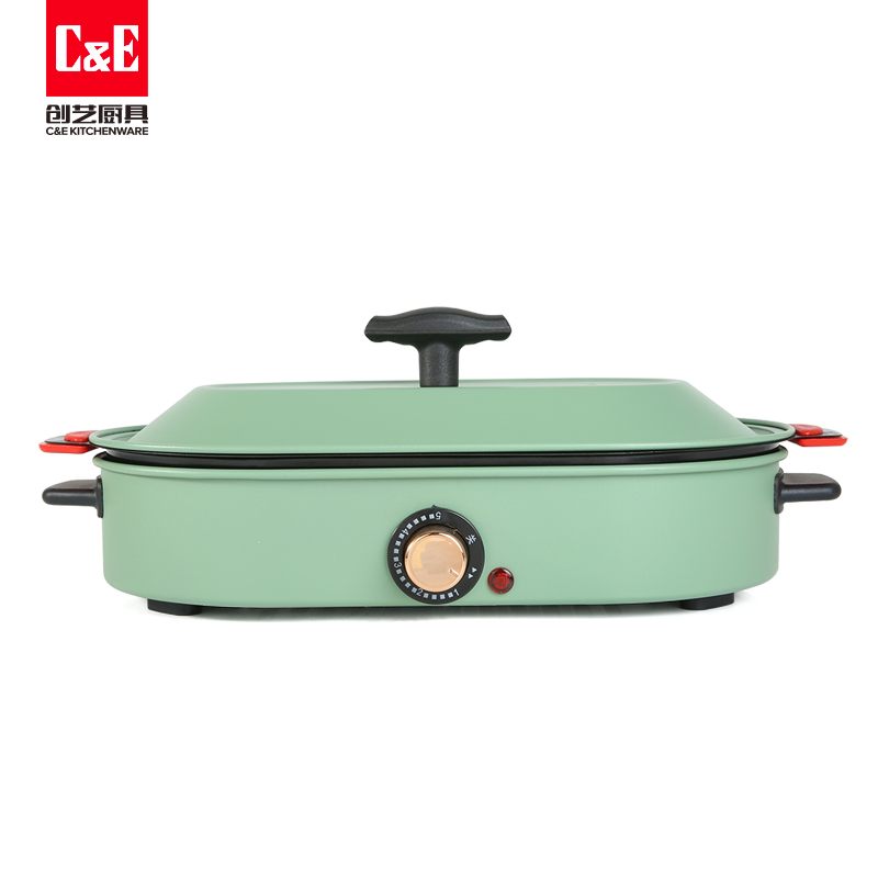 C&E Creative Kitchenware multi-functional cooking pot, stainless steel, non-stick for frying, stewing, boiling and stewing, environmentally friendly coating, 3.5L new large-capacity electric hot pot, barbecue, hot pot and kitchenware, suitable for home use, gatherings, business and gift-giving Item Picture