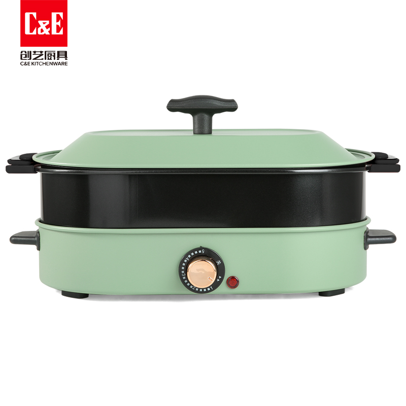 C&E Creative Kitchenware multi-functional cooking pot, stainless steel, non-stick for frying, stewing, boiling and stewing, environmentally friendly coating, 3.5L new large-capacity electric hot pot, barbecue, hot pot and kitchenware, suitable for home use, gatherings, business and gift-giving details Picture
