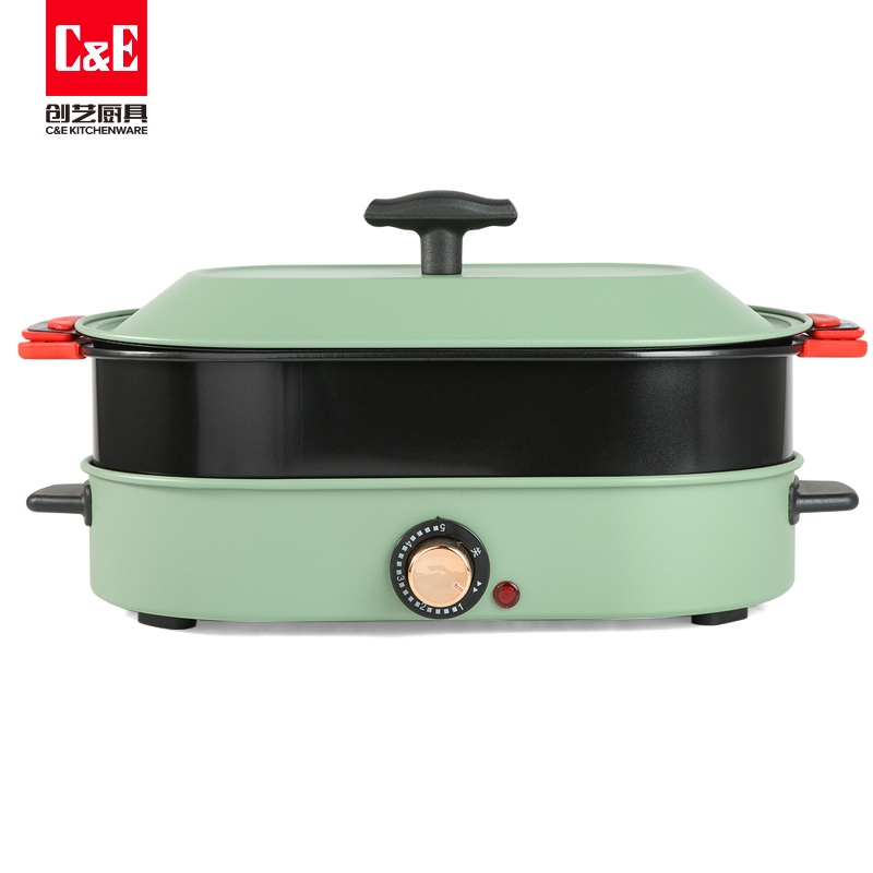 C&E Creative Kitchenware multi-functional cooking pot, stainless steel, non-stick for frying, stewing, boiling and stewing, environmentally friendly coating, 3.5L new large-capacity electric hot pot, barbecue, hot pot and kitchenware, suitable for home use, gatherings, business and gift-giving Specification image