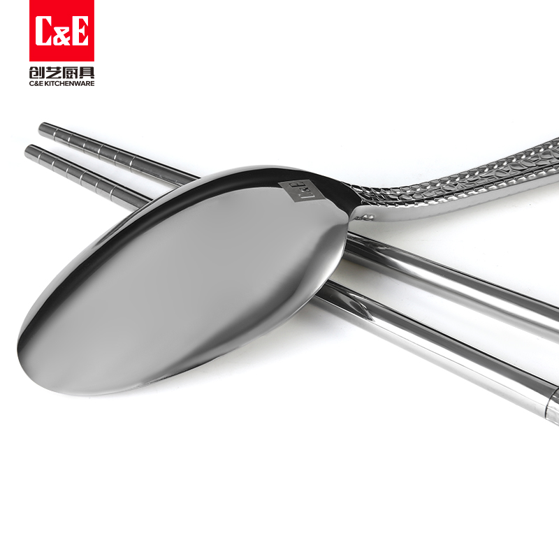 C&E Creative Chopsticks and Spoons Two-piece Set, fish-scale style serving spoons and chopsticks tableware, new fashionable set of kitchenware, suitable for home use, hotels, restaurants, and dining halls details Picture
