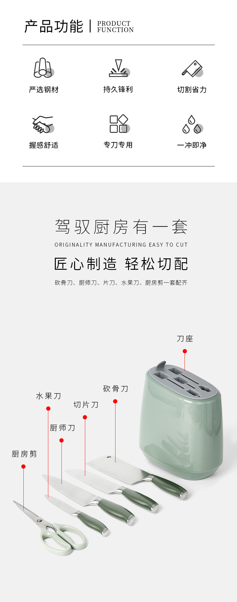 C&E创艺新款时尚刀具6件套厨师刀菜刀美工刀剪刀扁桶便携收纳厨房用品耐用不生锈厨具详情4