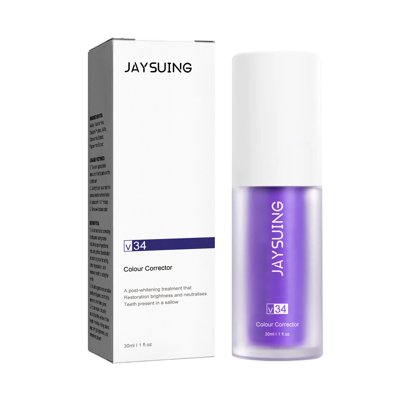 Jaysuing V34 紫色牙膏 清洁口腔异味牙渍美牙洁白牙齿护理牙膏YL075-ycmbg1127jw02-牙齿亮白