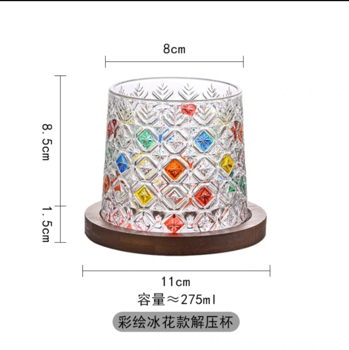 玻璃水杯男女夏季时尚款 手工彩绘玻璃杯解压杯旋转玻璃水杯详情图4