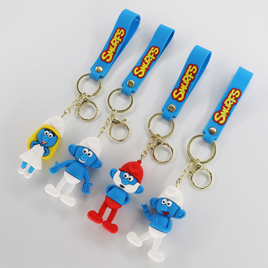 Wholesale of cartoon creative Smurf keychain pendants, car keychain pendants, exquisite schoolbag decorations and small gifts details Picture