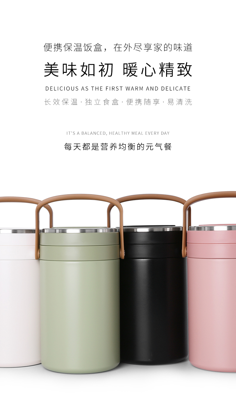 C&E Creative Kitchenware vacuum pot, three-layer stainless steel hand-held lunch box, lunch bucket and insulated lunch box are suitable for kitchens, homes, offices, outdoor picnics pic 4