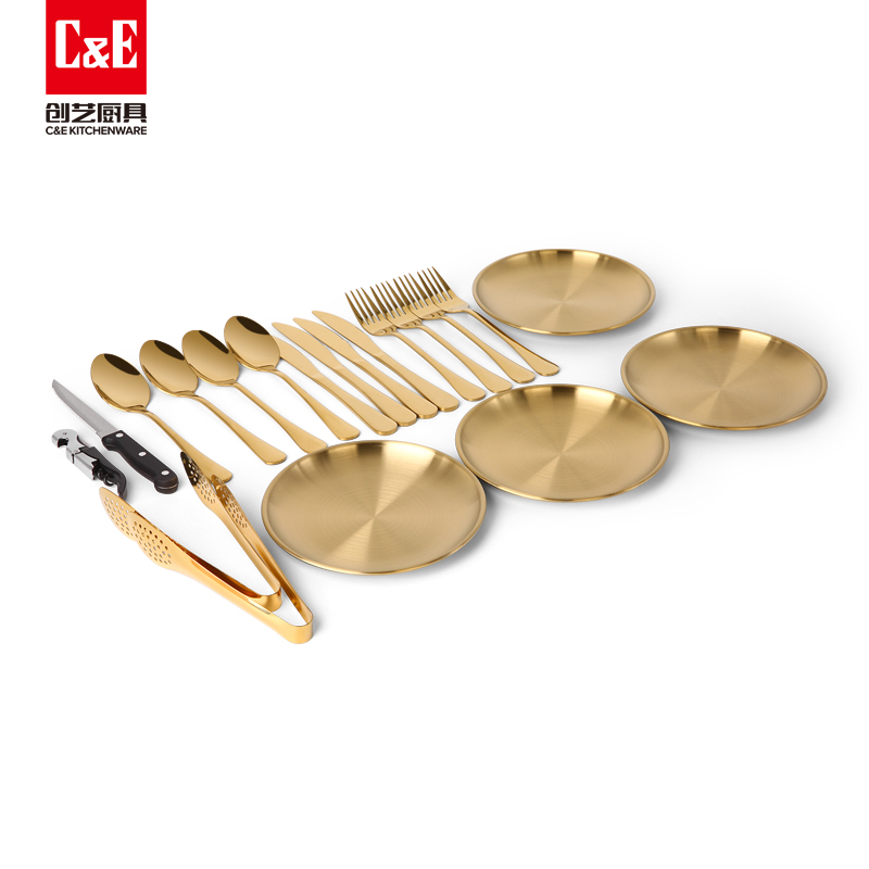C&E Creative Knife, fork, Spoon, Food tongs, bottle Opener 20-piece Set with storage box, light luxury and simple tableware, portable stainless steel tableware for outdoor travel, home, hotel and restaurant Item Picture