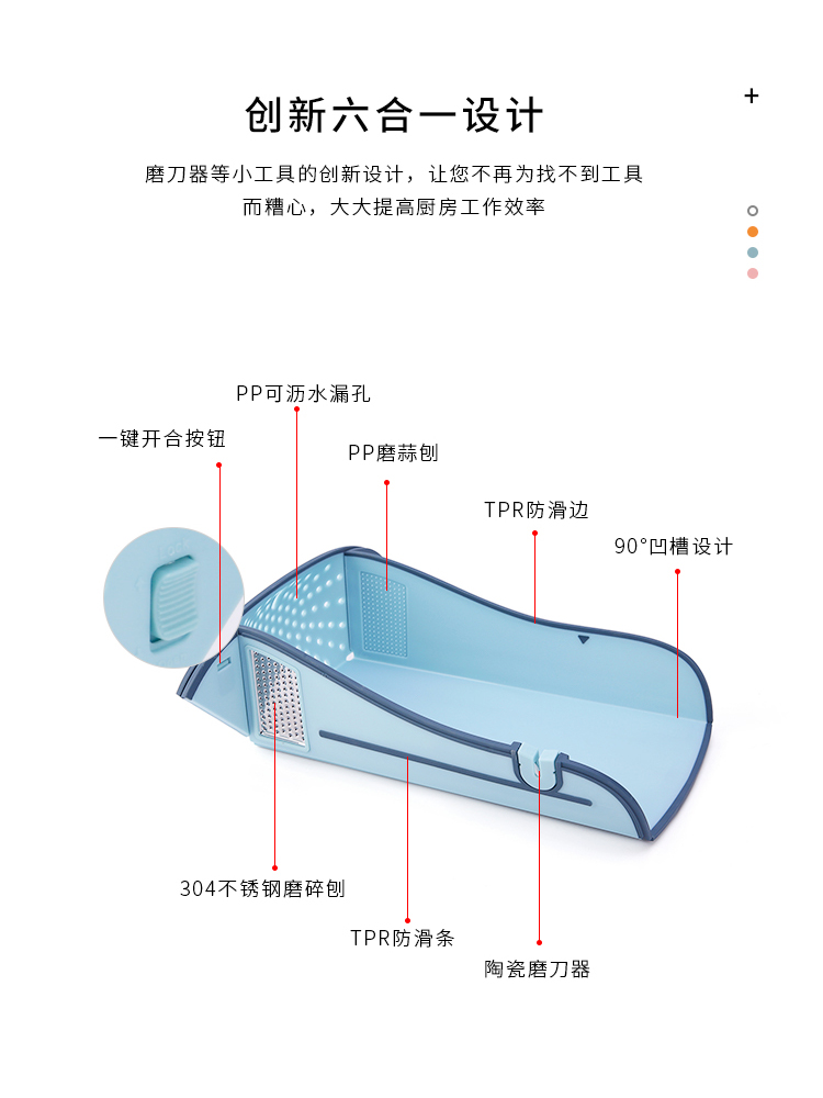 C&E创艺6合1折叠菜板静音防滑多功能砧板切肉蔬菜水果沥水便携多功能菜板厨房用品详情9