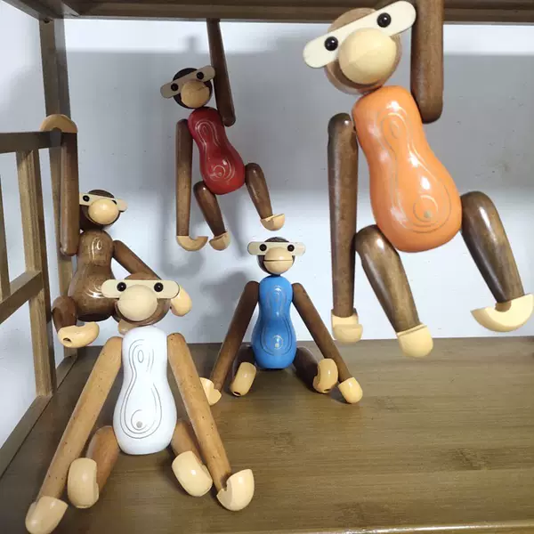 创意木质猴子摆件小挂件木质木偶家居装饰工艺品儿童房间装饰玩偶