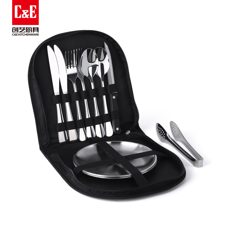 C&E Creative 10-piece knife, fork and spoon set, new simple stainless steel portable outdoor tableware with storage box, suitable for outdoor travel, hotels, restaurants, household use, factory wholesale
