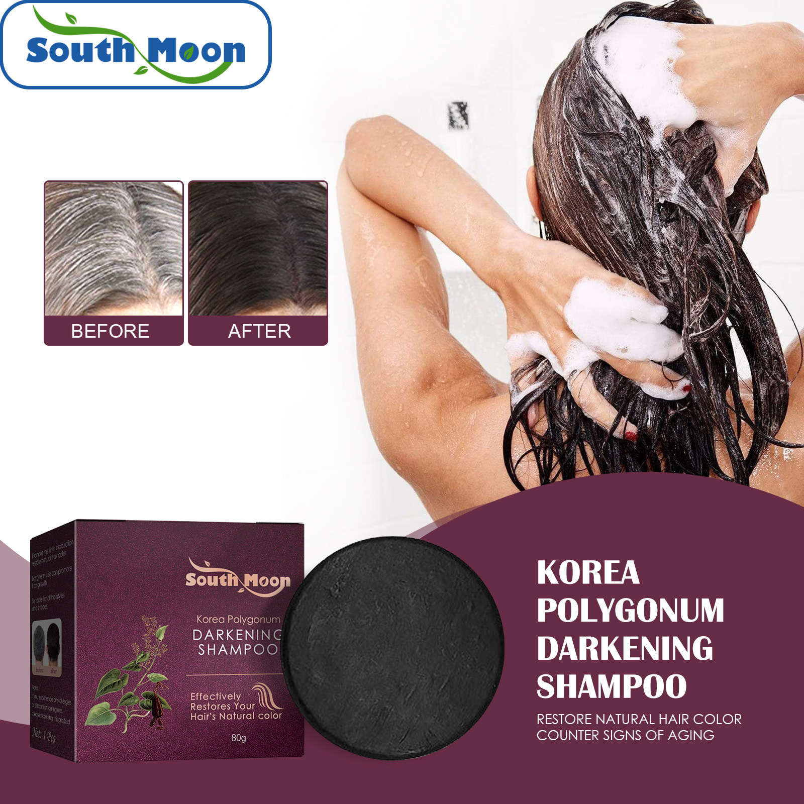 South Moon Multiflorum multiflorum Shampoo Soap restores natural hair color Black shiny hair Strong Nutrition Hair root Care YL075-SM standard hsw926yx01-1pcs full figure
