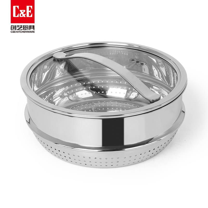 C&E Creative Steamer, 304 stainless steel, glass cover, uncoated multi-functional pot, suitable for boiling, stewing, steaming and braising, 4L large capacity soup pot and stove Application Scenario
