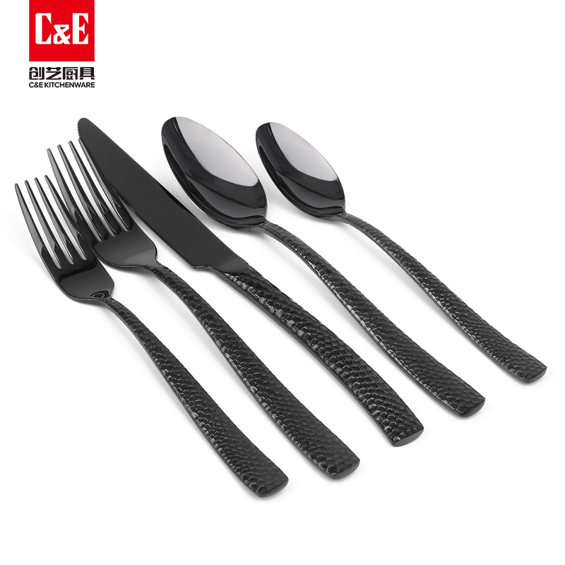 C&E Creative Knife, Fork and Spoon 20-piece Tableware Set, 304 stainless steel, light luxury and simple tableware, dessert spoon, main course knife and spoon, beef rib fork, suitable for restaurants, hotels, eateries and home use