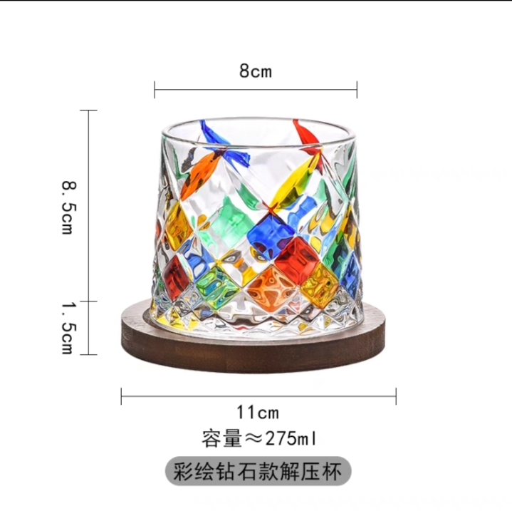 玻璃水杯男女夏季时尚款 手工彩绘玻璃杯解压杯旋转玻璃水杯详情图3