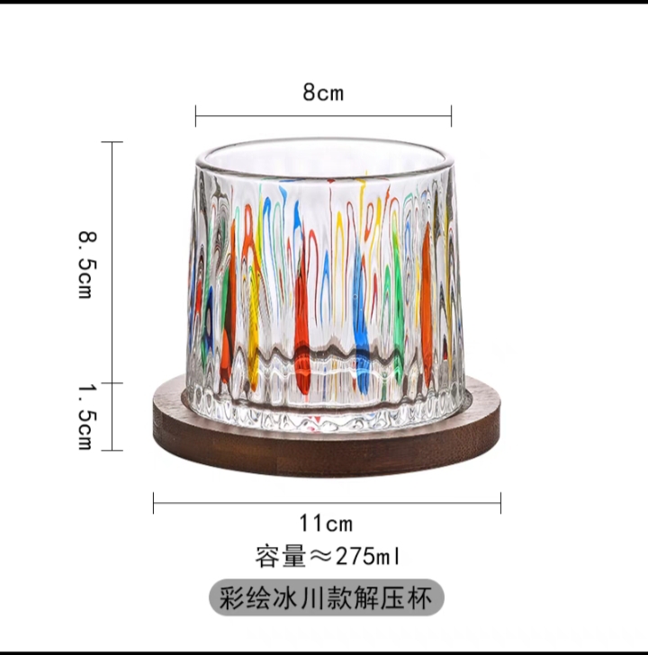玻璃水杯男女夏季时尚款 手工彩绘玻璃杯解压杯旋转玻璃水杯详情图2