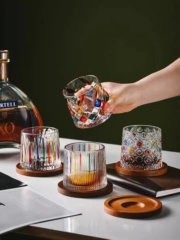 玻璃水杯男女夏季时尚款 手工彩绘玻璃杯解压杯旋转玻璃水杯