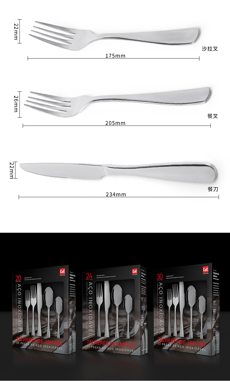 C&E Creative Knife, Fork and Spoon 30-piece Set of fashionable and simple stainless steel tableware, including spoons, dessert spoons, salad forks and knives, is suitable for business, gift-giving, restaurants, hotels and home use pic 15