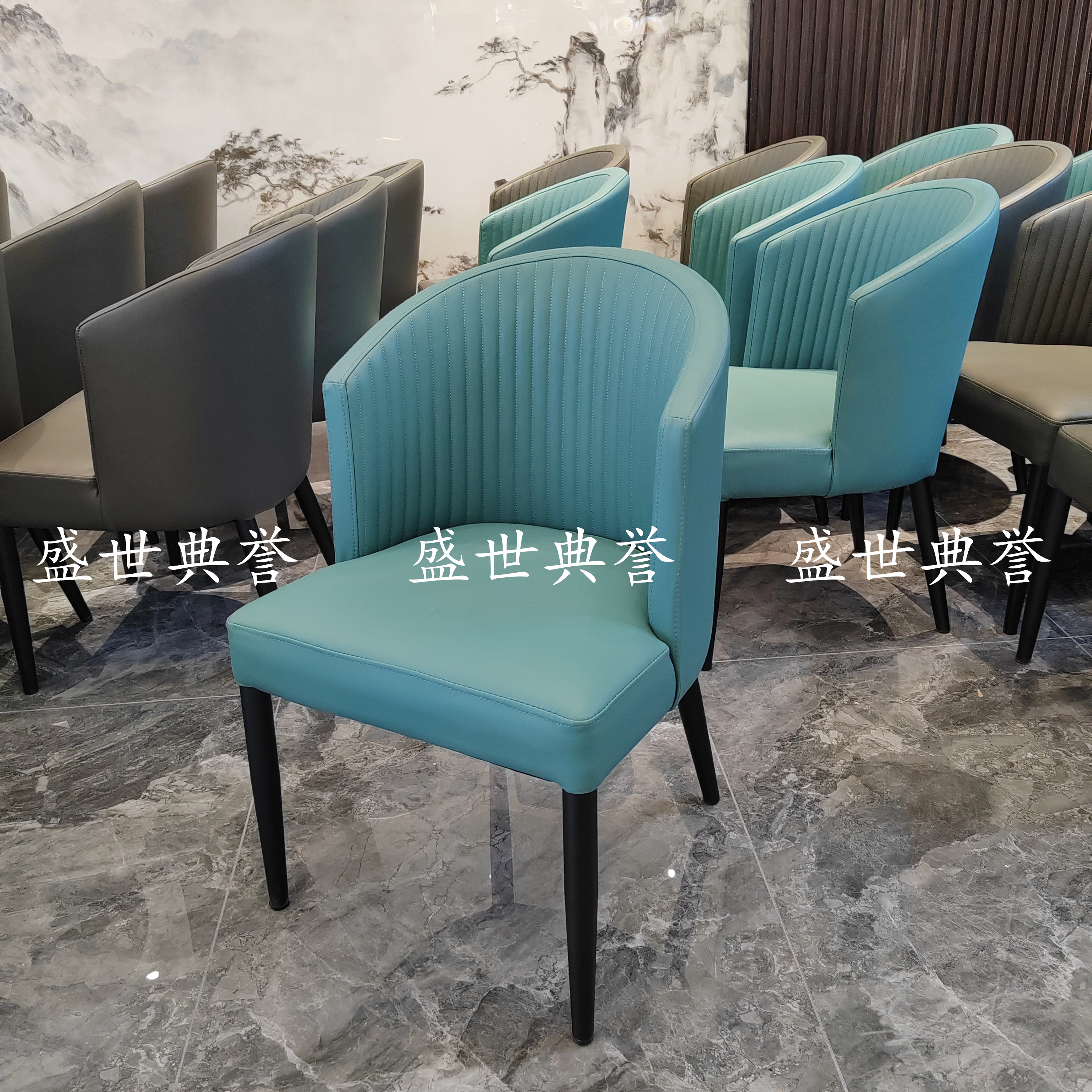 绍兴海鲜酒店电动餐桌椅海鲜姿造小包厢软包椅明档餐厅金属餐椅