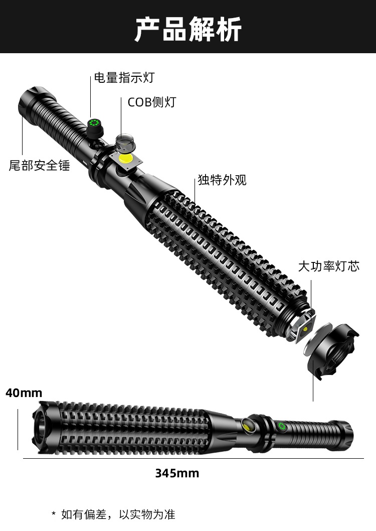 多功能强光手电筒手提探照灯LED应急灯塑料手电筒UCB充电手电筒逃生锤破窗灯COB户外露营灯防身手电筒详情10