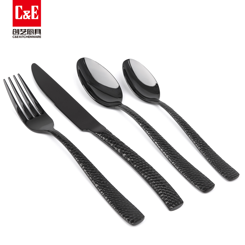 C&E Creative Knife, Fork and Spoon 20-piece Tableware Set, 304 stainless steel, light luxury and simple tableware, dessert spoon, main course knife and spoon, beef rib fork, suitable for restaurants, hotels, eateries and home use Specification image