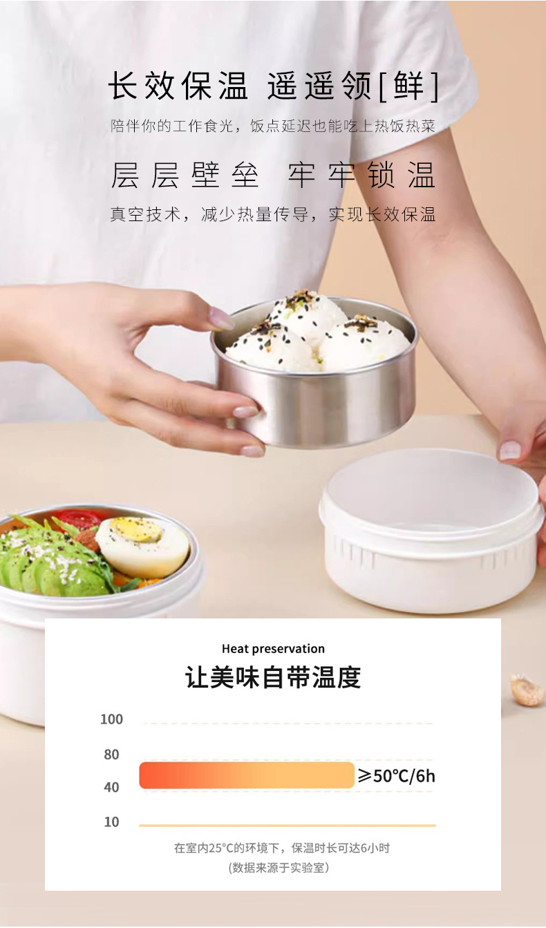 C&E Creative Kitchenware vacuum pot, three-layer stainless steel hand-held lunch box, lunch bucket and insulated lunch box are suitable for kitchens, homes, offices, outdoor picnics pic 8