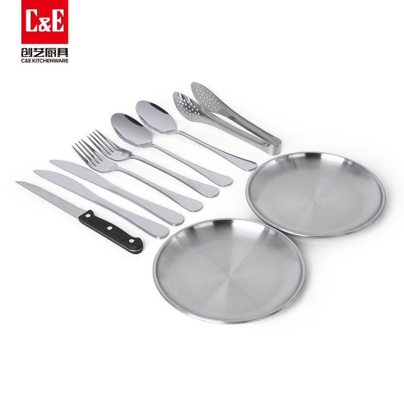 C&E Creative 10-piece knife, fork and spoon set, new simple stainless steel portable outdoor tableware with storage box, suitable for outdoor travel, hotels, restaurants, household use, factory wholesale Specification image