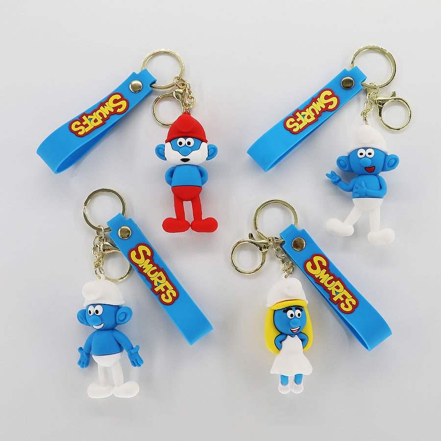 Wholesale of cartoon creative Smurf keychain pendants, car keychain pendants, exquisite schoolbag decorations and small gifts Specification image