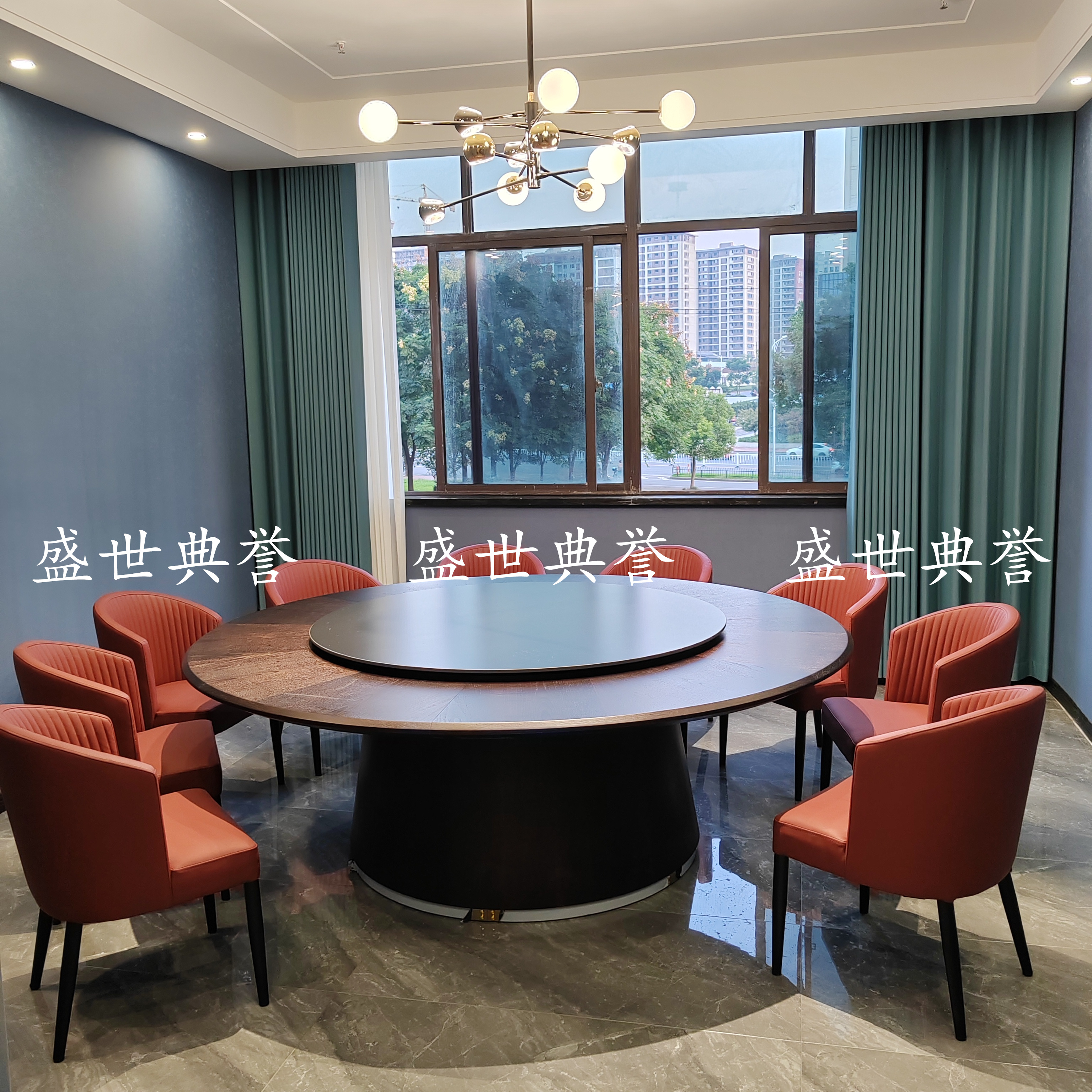 Shanghai manufacturer's direct sales of hotel private room electric dining tables and chairs, banquet center light luxury dining chairs, seafood restaurant soft-padded chairs Specification image