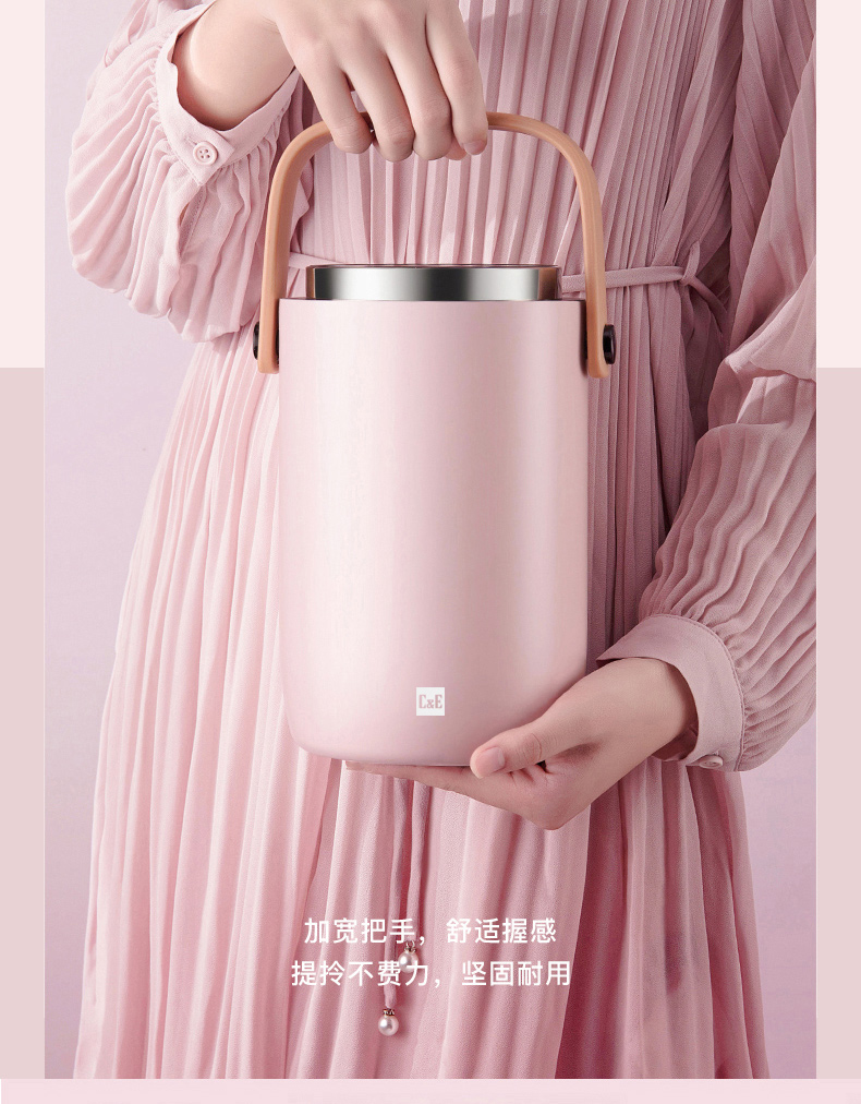 C&E创艺新款时尚保温提锅三格2.1L大容量不锈钢保温饭盒便携提手办公室学校家用详情9