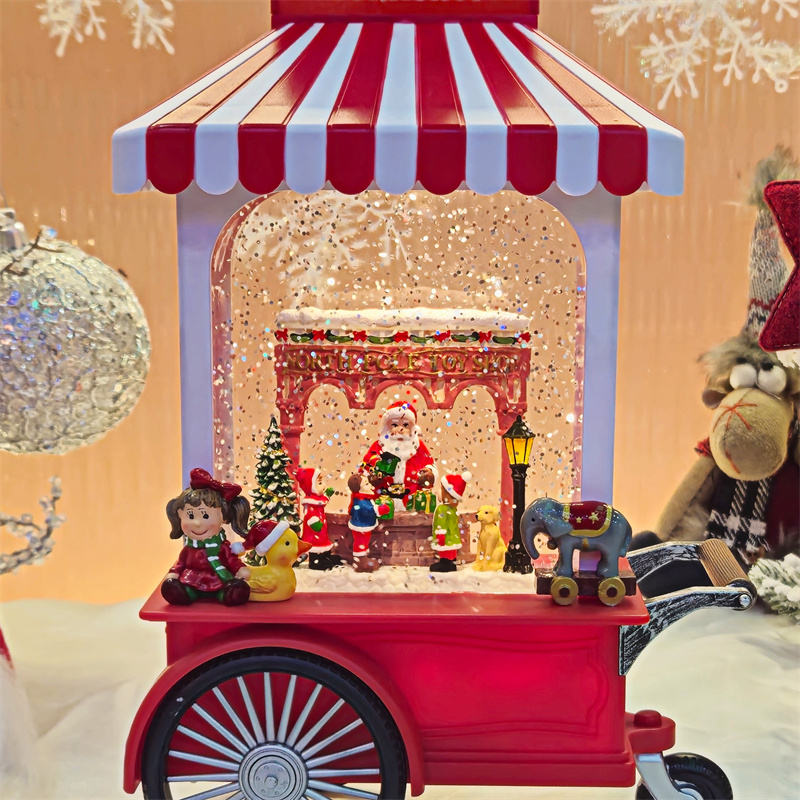 Christmas cart, elderly music box, snowflake crystal ball, music box, children giving gifts, scene display items Specification image