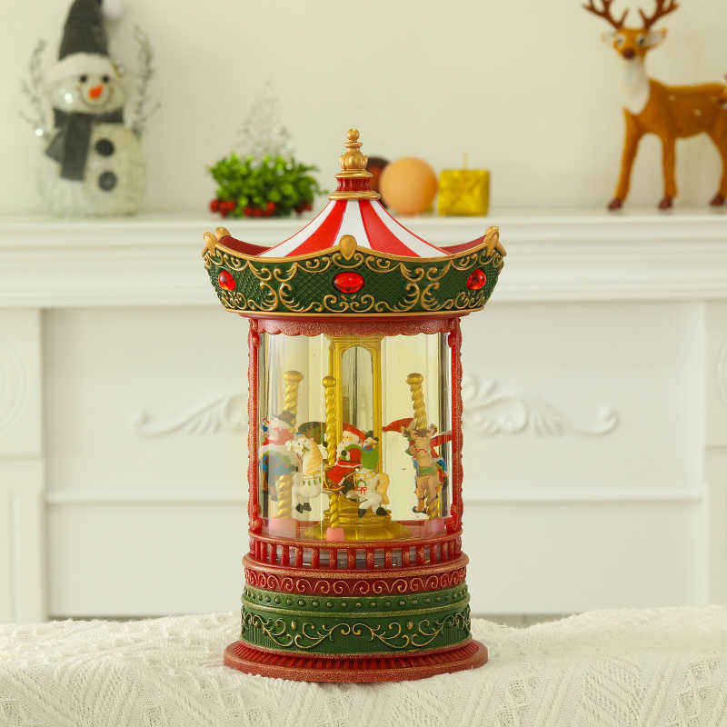Christmas court amusement horse music box, snowflake crystal ball, music box, children's gift-giving scene display Item Picture