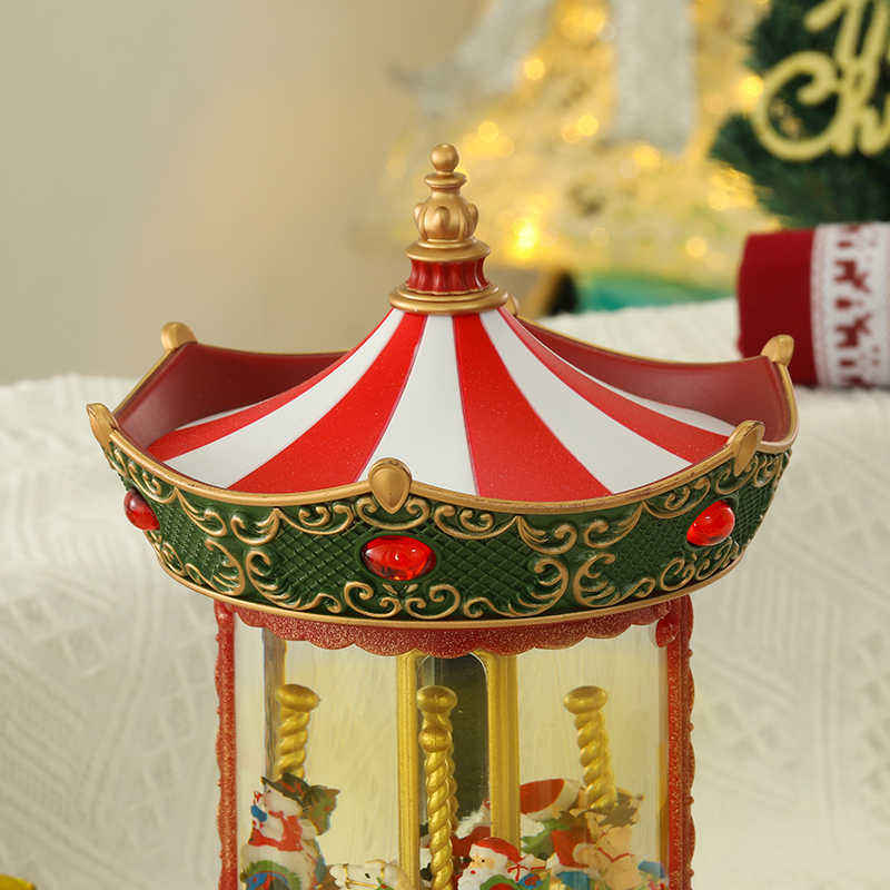 Christmas court amusement horse music box, snowflake crystal ball, music box, children's gift-giving scene display details Picture