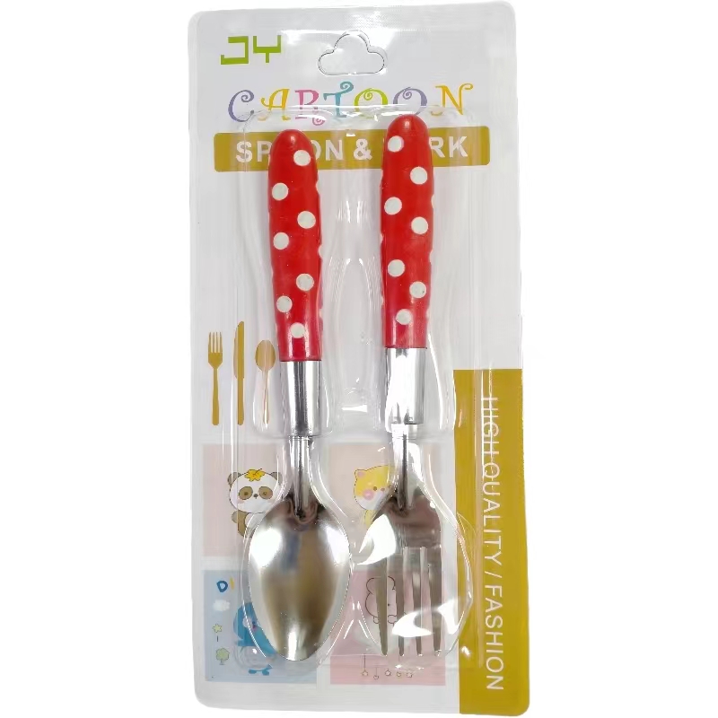 珠点吸卡不锈钢儿童勺叉 不锈钢牛奶勺叉餐具 创意可爱儿童餐具