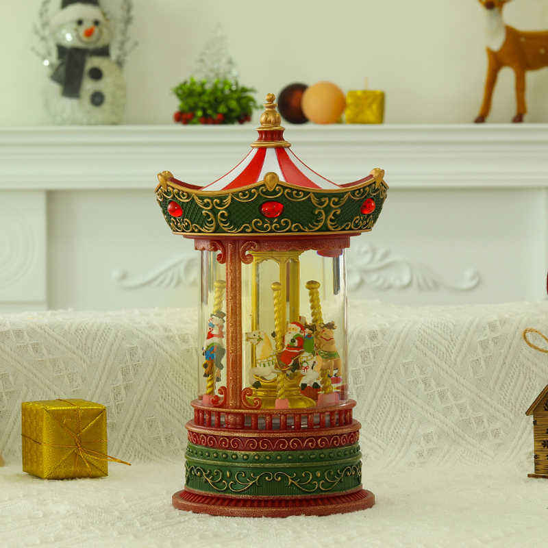 Christmas court amusement horse music box, snowflake crystal ball, music box, children's gift-giving scene display
