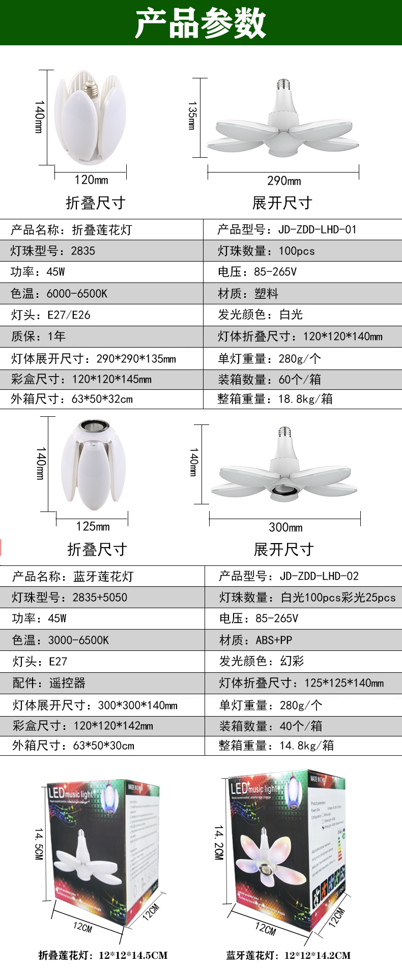 LED蓝牙莲花灯 五叶折叠室内家用氛围灯七彩无线遥控灯泡批发详情2