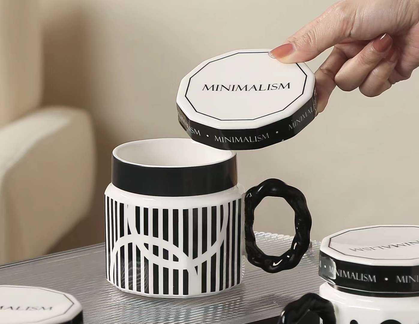 陶瓷杯，黑白格，条纹，圆点陶瓷杯工艺品，礼品详情图9