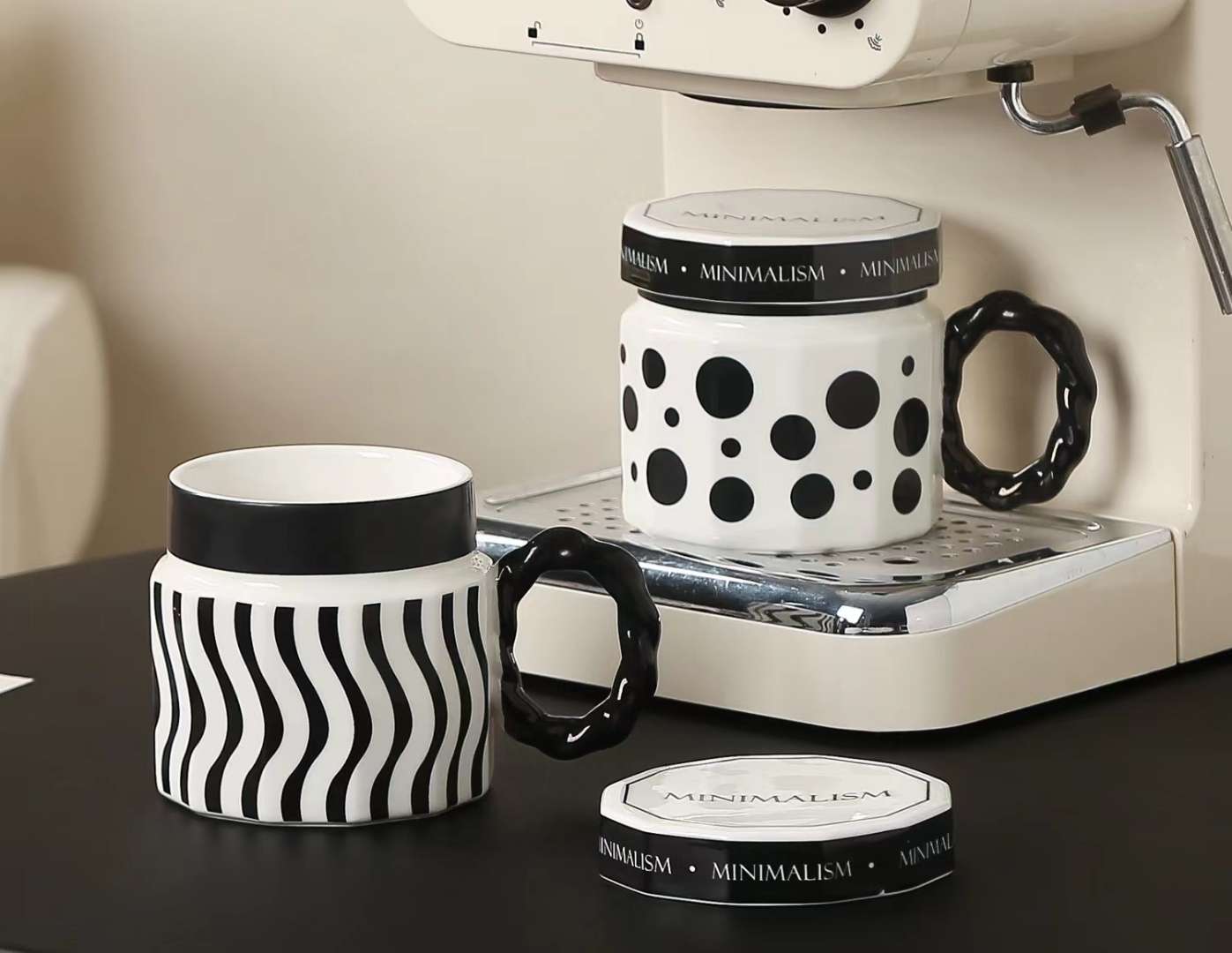 陶瓷杯，黑白格，条纹，圆点陶瓷杯工艺品，礼品细节图