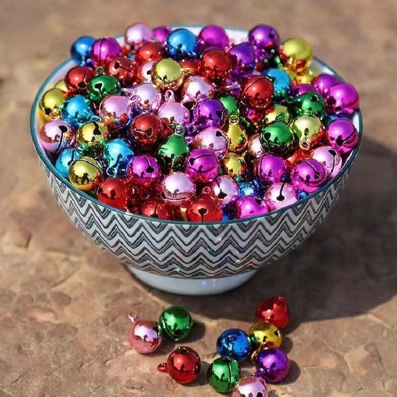 diy copper bell keychain, colorful mixed color 8mm electroplated bell, small bell, copper bell, pet small bell details Picture