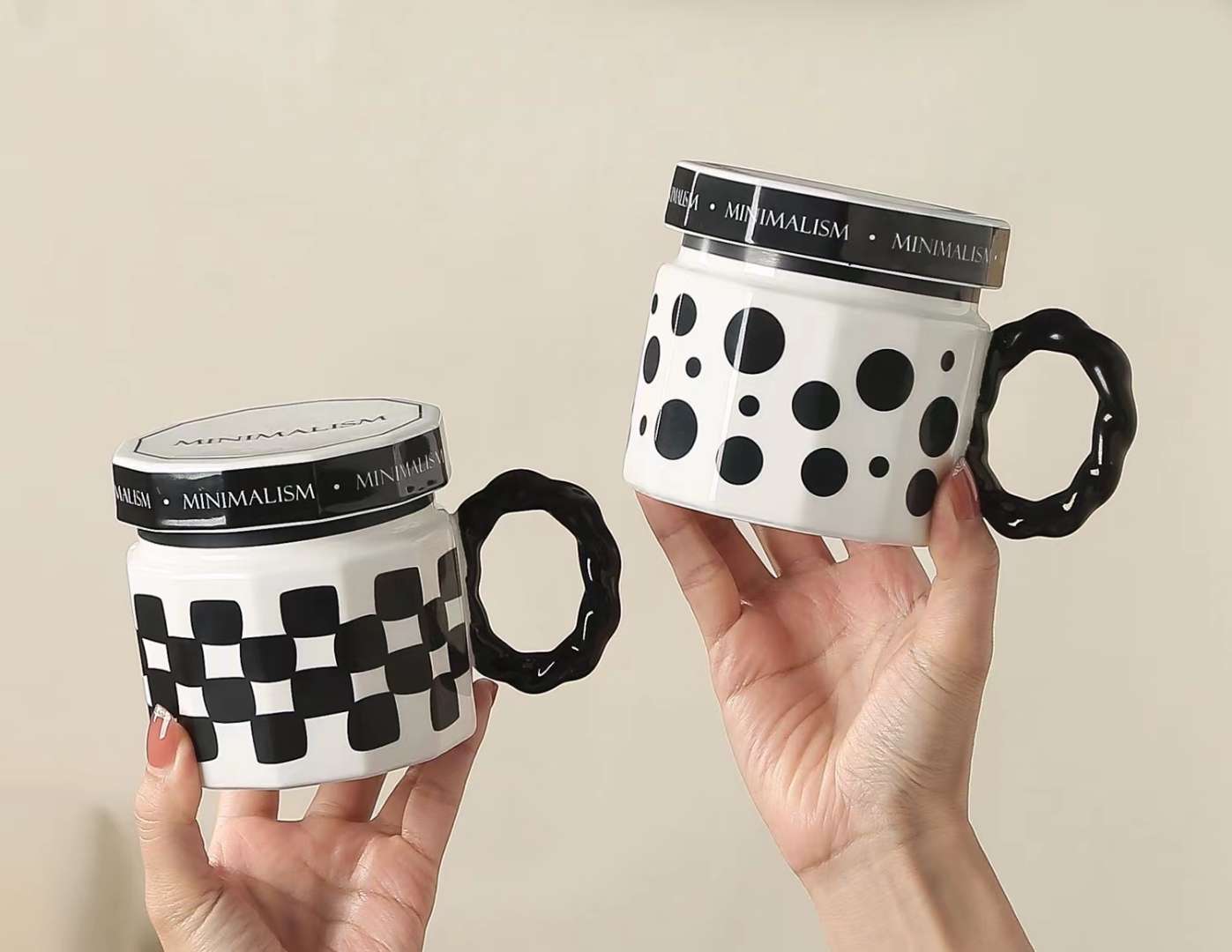 陶瓷杯，黑白格，条纹，圆点陶瓷杯工艺品，礼品详情图3