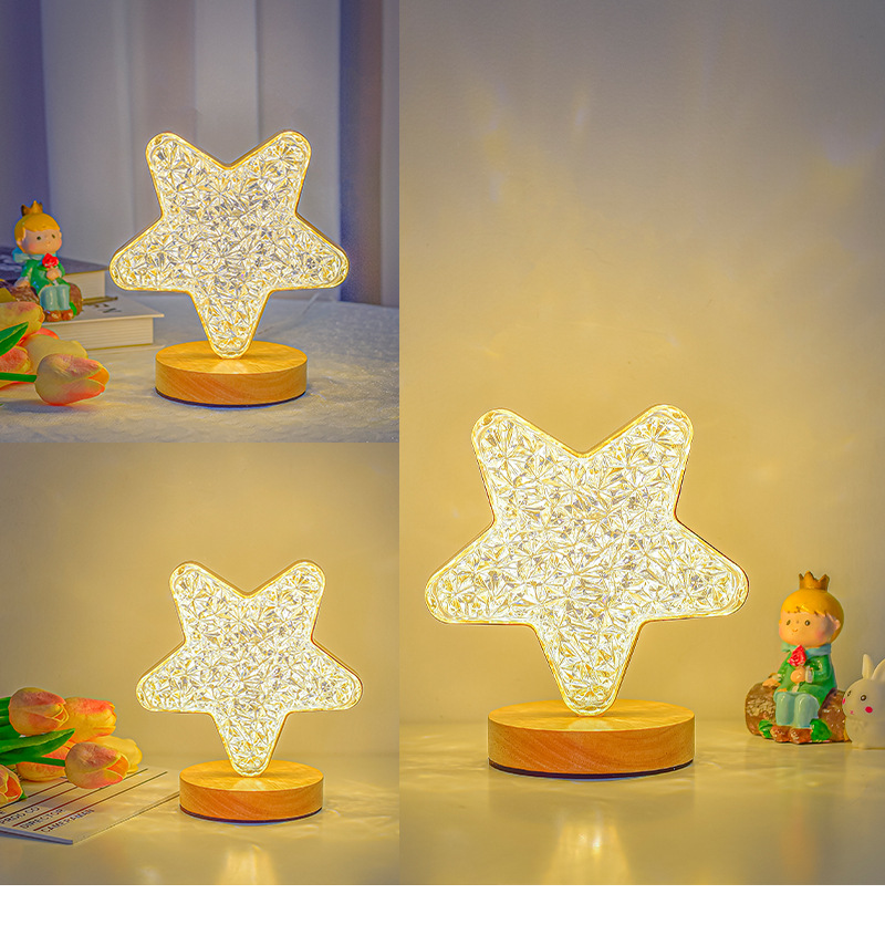 Creative Art Decoration Lamp Bedroom Bedside Nightlight Net Red Ins Girl Heart Romantic Star Moon Nightlight Lamp Bedside Lamp Item Picture