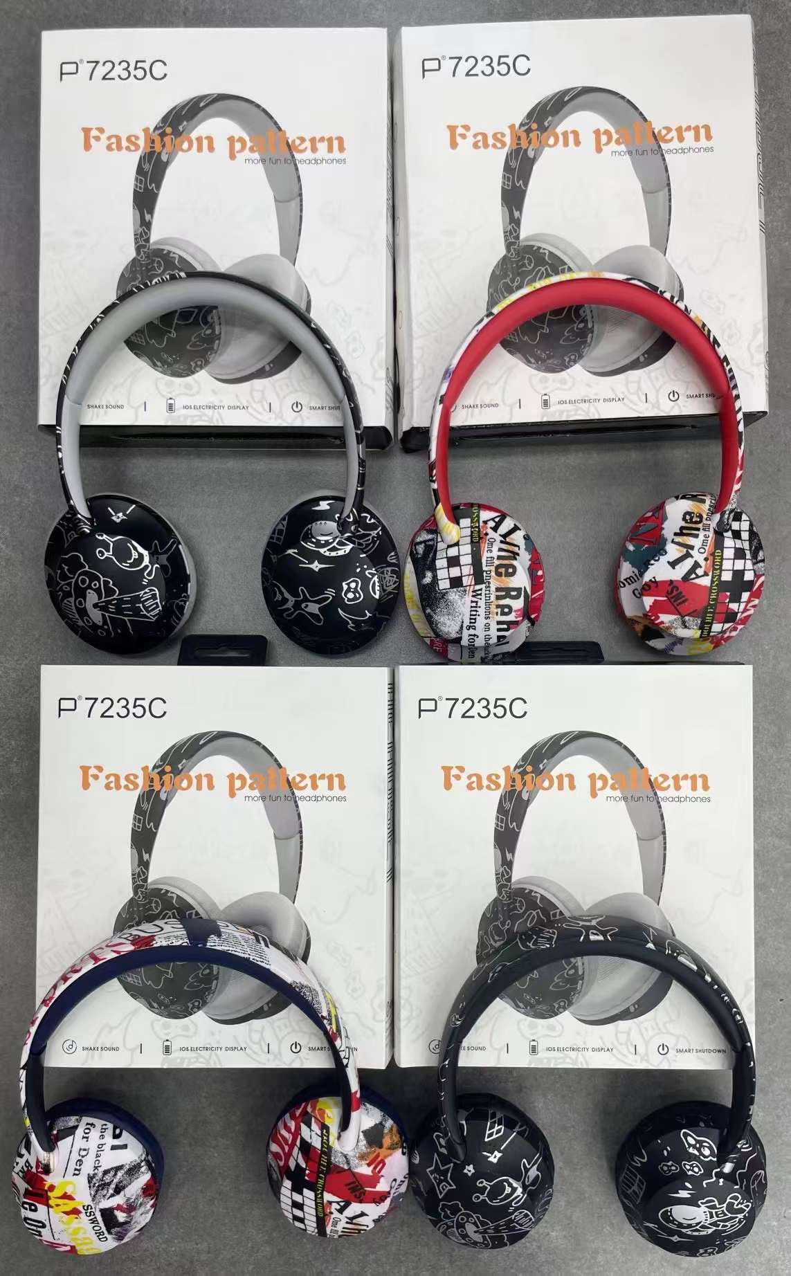 P7235跨境新品头戴式卡通涂鸦蓝牙耳机